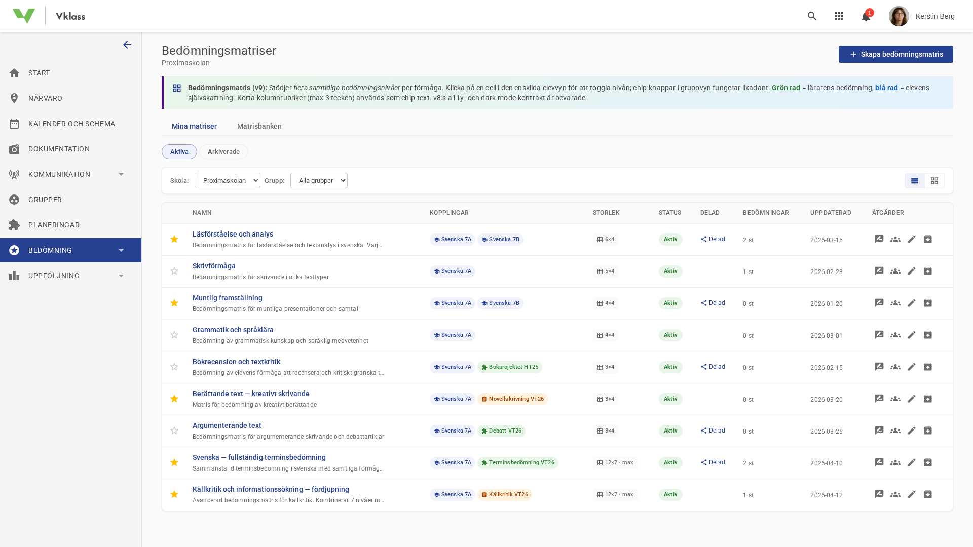 Bedömningsmatris screenshot